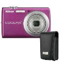 Nikon Coolpix S220 Magenta Compact Digital Camera - Plus free leather case worth £19.99
