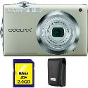 Nikon Coolpix S3000 Champagne Digital Camera plus Free Leather Case and 2GB Card