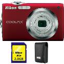Nikon Coolpix S3000 Red Digital Camera plus Free Leather Case and 2GB Card