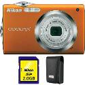 Nikon Coolpix S3000 Orange Digital Camera plus Free Leather Case and 2GB Card