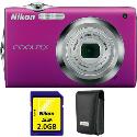 Nikon Coolpix S3000 Magenta Digital Camera plus Free Leather Case and 2GB Card