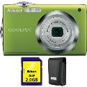 Nikon Coolpix S3000 Green Digital Camera plus Free Leather Case and 2GB Card