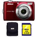 Nikon Coolpix L22 Red Digital Camera plus Free 2GB Card and Case