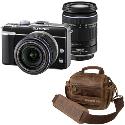 Olympus E-PL1 Black Digital Camera with 14-42mm and 40-150mm Black Lenses plus Free Retro Bag