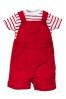 Red Linen Blend Crop Dungarees And Bodysuit 