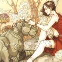 Art Print- Steampunk Girl and Mechanical Lion - Re