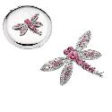 Ladies' Pink Dragonfly Brooch And Round Compact