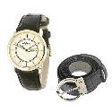 Rotary Men's Black Leather Strap Watch & Black Belt Gift Set