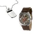 Diesel Men's Brown Dial Strap Watch And Dog Tag Set