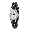 Fossil Ladies' Silver Dial Black Leather Strap Watch