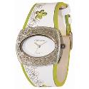 Kahuna Ladies' Floral White and Green Leather Strap Watch