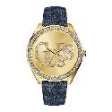 Guess Ladies' Gold-Plated Stone Set Denim Strap Watch