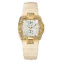 Guess Ladies' Stone Set Cream Leather Strap Watch