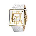 Armani Exchange Men's Gold-Plated White Leather Strap Watch