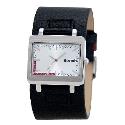 Bench Men's Silver and Red Dial Black Leather Cuff Watch