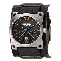 Diesel Men's Black Leather Cuff Watch With Black Dial