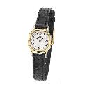 Lorus Ladies' Gold Plated Black Leather Strap Watch
