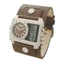 Kahuna Men's Dual Time Brown Leather Cuff Watch