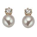 9ct Gold Freshwater Pearl and Cubic Zirconia Stud Earrings
