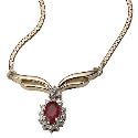 9ct Gold Ruby and Diamond Wishbone Necklace