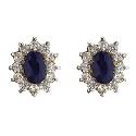 9ct Gold Sapphire & Cubic Zirconia Oval Cluster Earrings