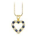 9ct Gold Sapphire & Cubic Zirconia Open Heart Pendant