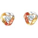 9ct Three-colour Gold Cubic Zirconia Stud Earrings