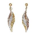 9ct Three Colour Gold Leaf Drop Earrings