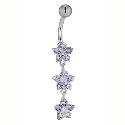 Stainless Steel Lavender Cubic Zirconia Daisy Drop Belly Bar
