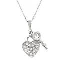 Silver Cubic Zirconia Heart And Key Pendant