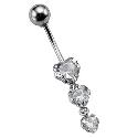 9ct White Gold Three Heart Belly Bar