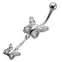 Stainless Steel Cubic Zirconia Butterfly Belly Bar