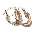 9ct Three Colour Gold Twist Creole Earrings