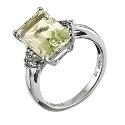 9ct White Gold Diamond And Green Quartz Ring