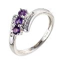 9ct White Gold Three Stone Amethyst and Cubic Zirconia Ring