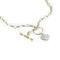 9ct Gold Crystal Glitter Heart T Bar 17" Albert Necklace