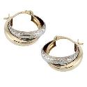 9ct Gold Two Colour Diamond Cut 15mm Double Creole Earrings