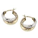 9ct Gold Two Colour Diamond Cut Double Creole Earrings