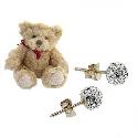 9ct Gold Crystal Ball Stud Earrings with Teddy Bear