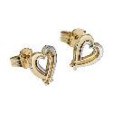 9ct Gold Two Colour Double Heart Stud Earrings