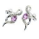 9ct White Gold Diamond and Pink Sapphire Stud Earrings