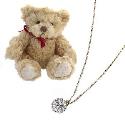 9ct Gold Crystal Ball Pendant 16" Chain with Teddy Bear