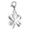 Sterling Silver Cubic Zirconia Four Leaf Clover Charm
