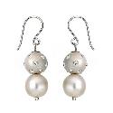 9ct White Gold Freshwater Pearl and Crystal Drop Earrings