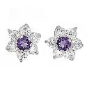 9ct White Gold Cubic Zirconia and Amethyst Earrings