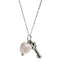9ct White Gold  16" Pink Murano Glass Heart & Key Charm