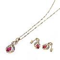 9ct Two Colour Gold Diamond and Ruby Earrings and Pendant