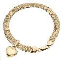9ct Gold 7.5" Fancy Mesh Heart Charm Bracelet
