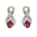 9ct Yellow Gold Rhodium Plated Diamond and Ruby Earrings