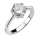 Sterling Silver Round Cubic Zirconia Solitaire Ring - Size L
